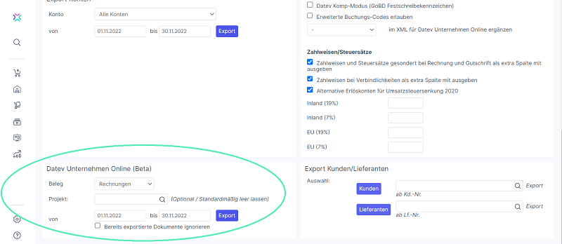 Xentral_DATEV_Finanzbuchhaltung Export DATEV Unternehmen online