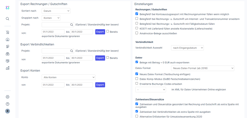 Datev Export Einstellungen in Xentral