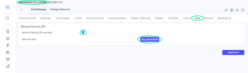 Xentral Drucker Security-Key generieren