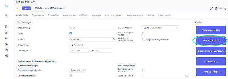 Xentral eBay Aufträge abholen