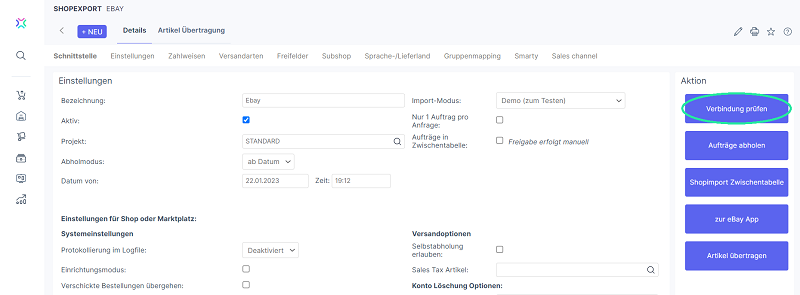 Xentral eBay Verbindung prüfen