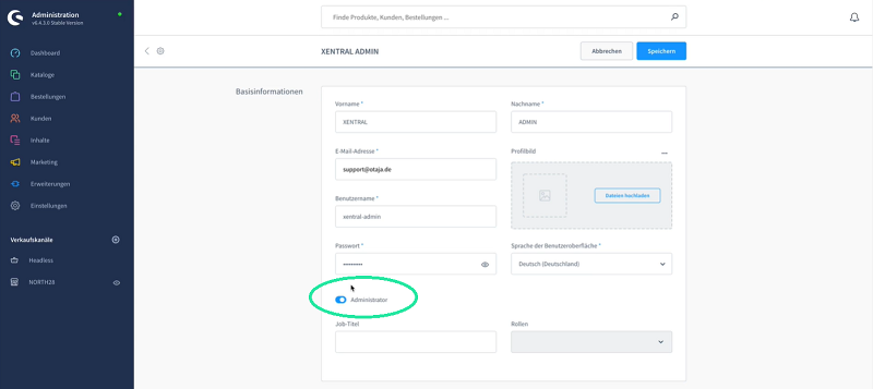 Xentral Shopware Administrator aktivieren
