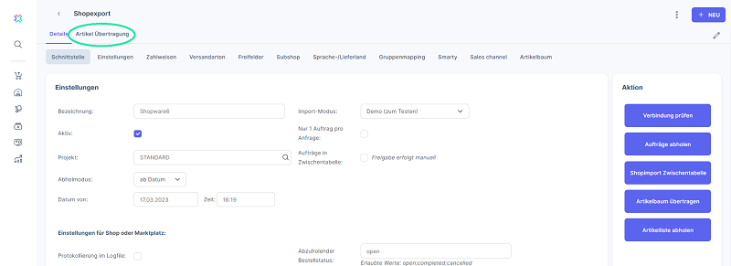 Xentral Shopware Artikelübertragung