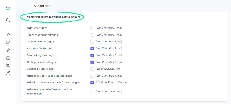 Xentral Shopware importerspezifische Einstellungen