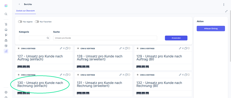 Xentral Berichte 130 - Umsatz pro Kunde nach Rechnung