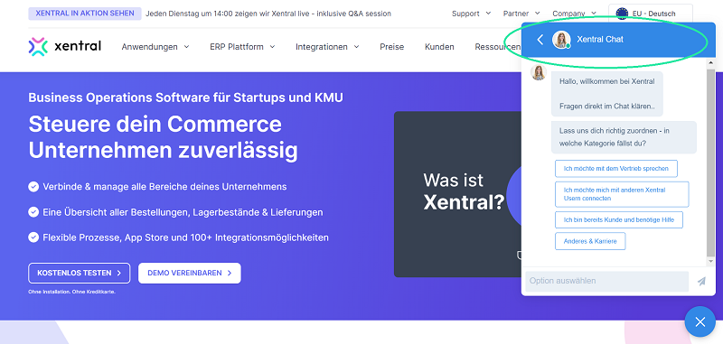 Xentral Helpdesk Chat