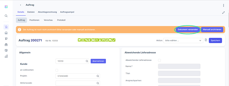 Xentral einrichten Dokument versenden
