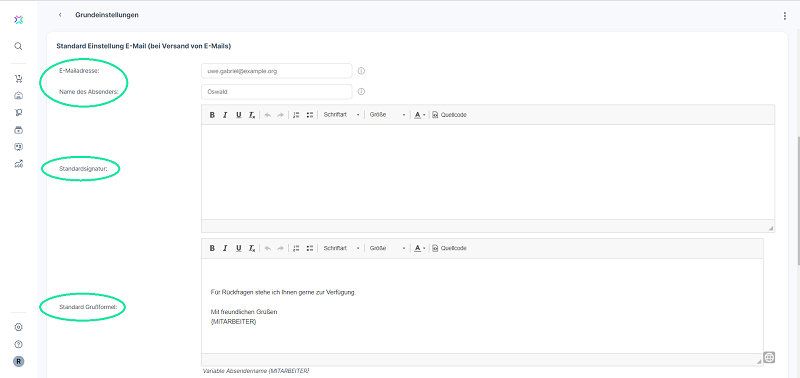 Xentral einrichten E-Mail-Einstellungen